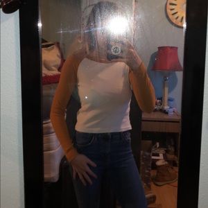 Mustard and white color block crop top